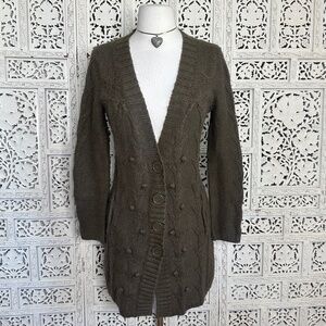The Limited Olive Green Chunky Bubble Wool Mohair Alpaca Blend Longline Cardigan